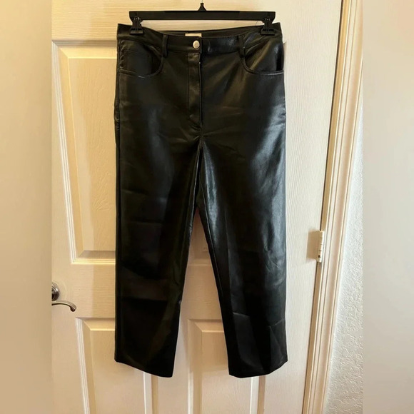 Aritzia Wilfred The Melina™ Black Vegan Leather Straight Leg Pants size 10 - Picture 4 of 6